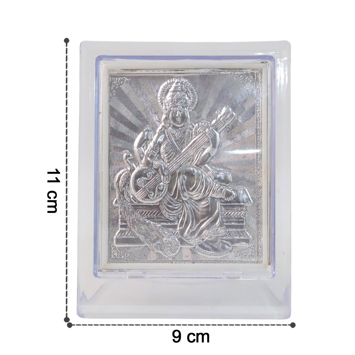 Elegant Silver Saraswati Maa Photo Frame with Stand (1 Pc) Elegant Silver Saraswati Maa Photo Frame with Stand (1 Pc)